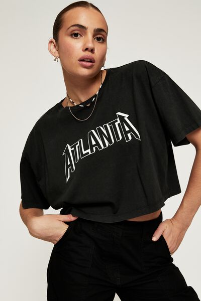 Tammy Printed Boxy Crop T Shirt, VINTAGE WASH BLACK/ATLANTA