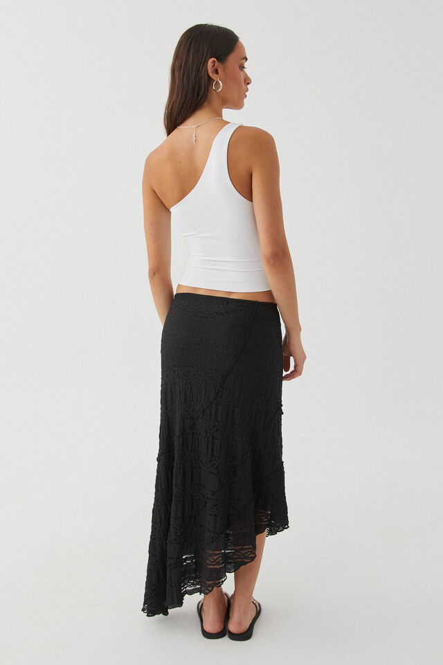 Charlie Asymmetrical Textured Skirt, BLACK