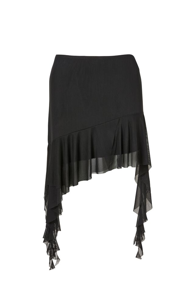 Giselle Asymmetric Mesh Skirt, BLACK