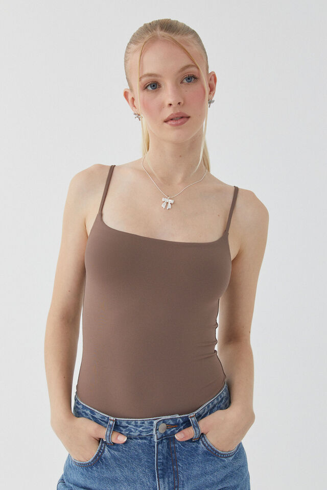 Light Luxe Strappy Bodysuit, BROWN CAROB