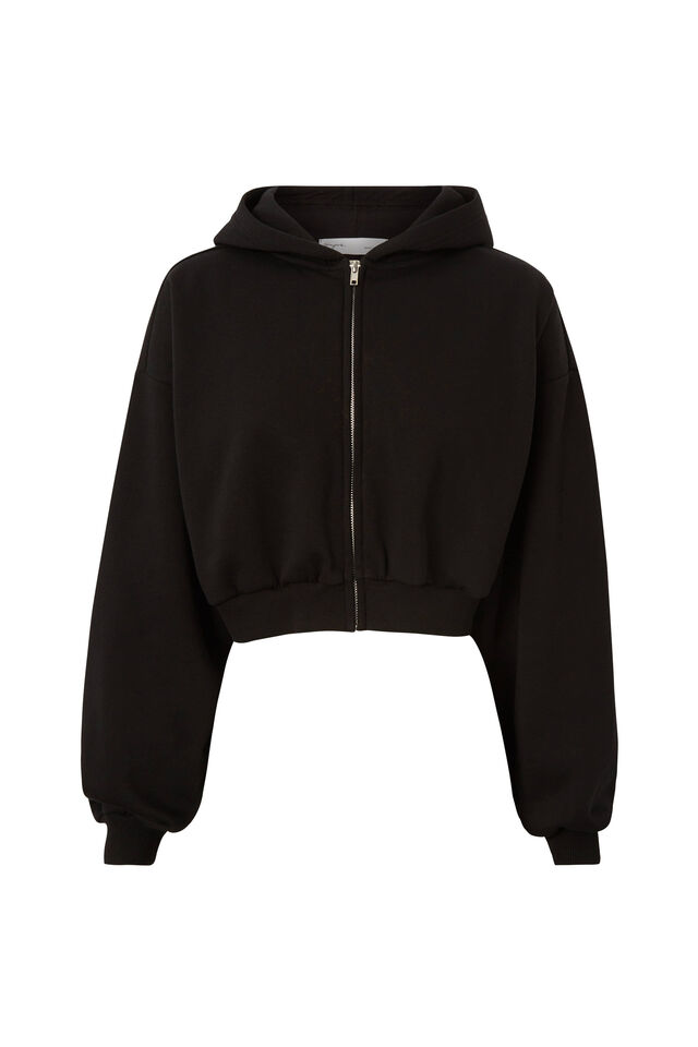 Jolie Cropped Zip Through Hoodie, BLACK