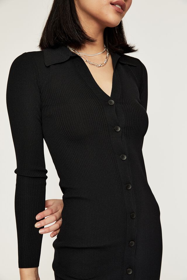 Marcy Knit Cardigan Midi Dress, BLACK