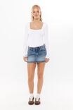 Luxe Square Neck Long Sleeve Bodysuit, WHITE - alternate image 2
