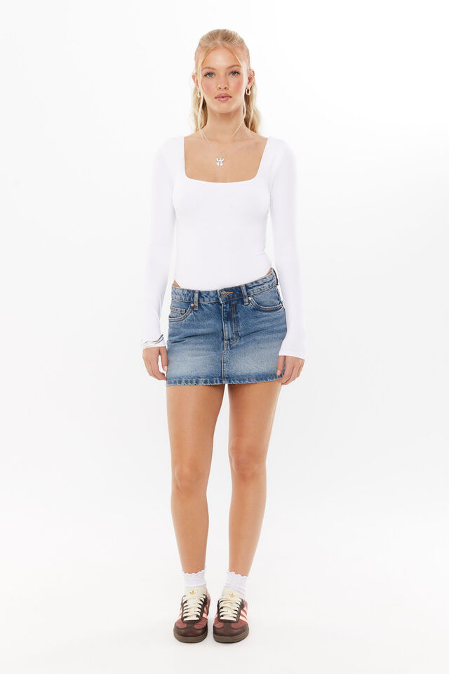 Luxe Square Neck Long Sleeve Bodysuit, WHITE