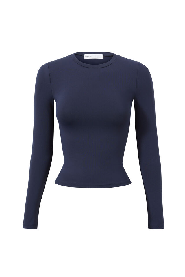 Luxe Long Sleeve Longline Tee, NAVY LEAGUE