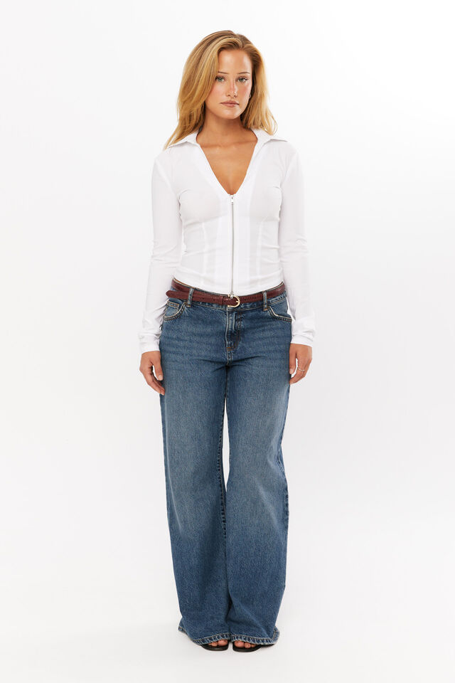 Isabel Zip Through Shirt, WHITE