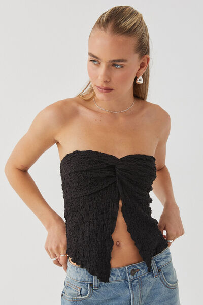 Polly Butterfly Strapless Top, BLACK