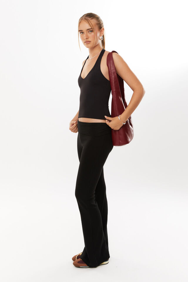Fold Back Flare Pant, BLACK