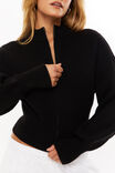 Daisy Zip Through Knit Bomber, BLACK - alternate image 3