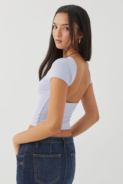 Luxe Short Sleeve Backless Tee, BLUE LILAC
