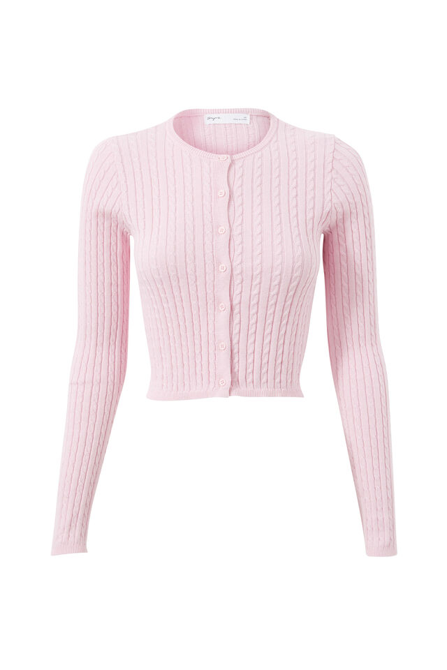 Quinny Cable Knit Cardi, PINK BLOOM