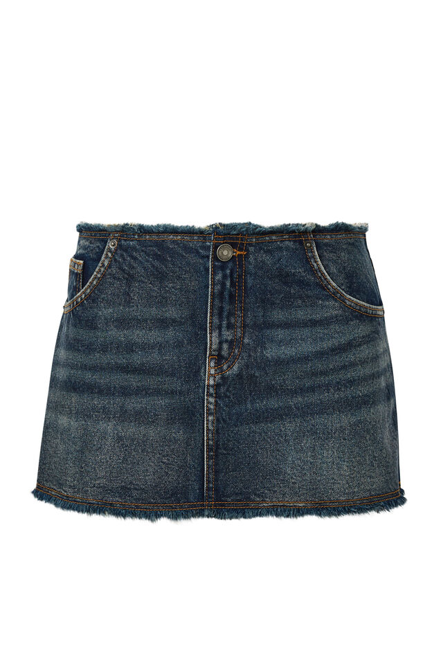 Frayed Denim Mini Skirt, STONEY BLUE