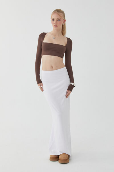 Soft Hipster Maxi Skirt, WHITE