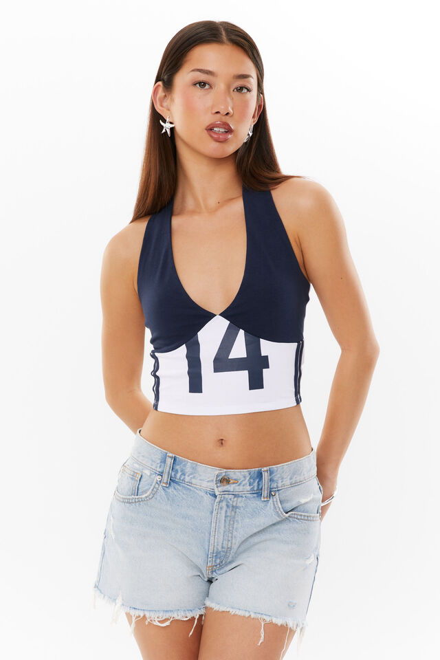 Nikki Graphic Halter Top, ALL STAR NAVY/14