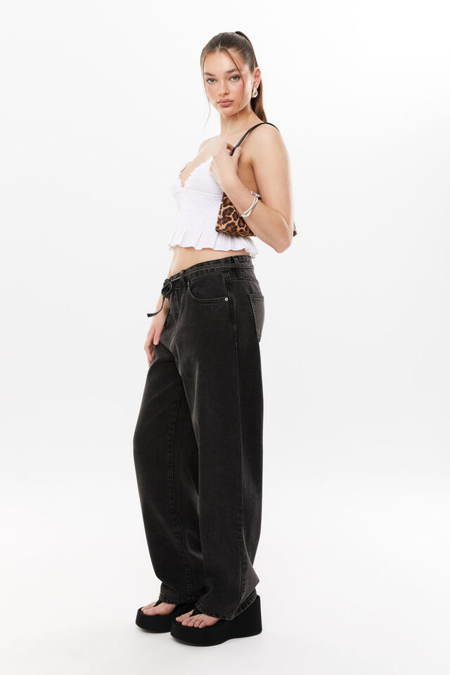 Tie Front Barrel Jean, VINTAGE BLACK
