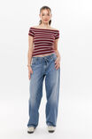 Bianca Off Shoulder Top, DARK PLUM/WHITE STRIPE - alternate image 2