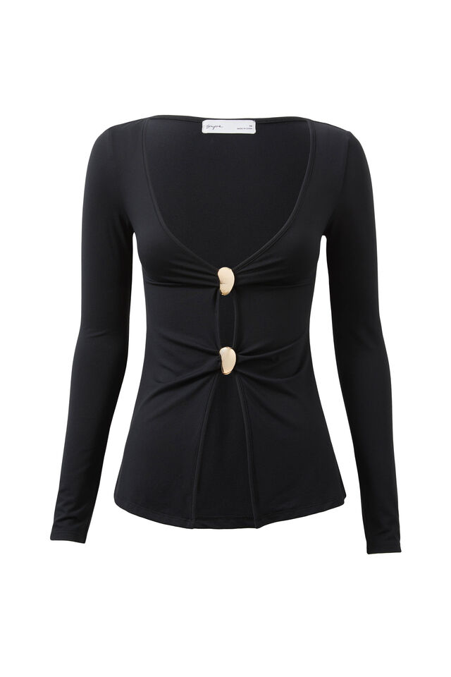 Super Smooth Celine Long Sleeve Top, BLACK