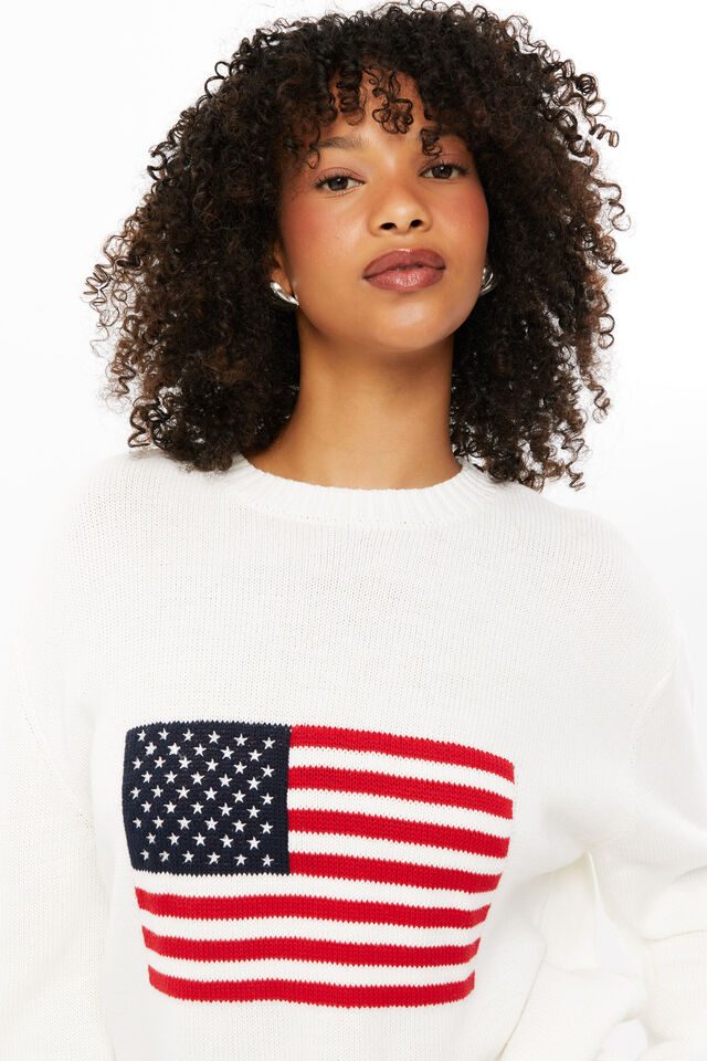 Bambie Crew Jumper, WINTER WHITE/USA FLAG