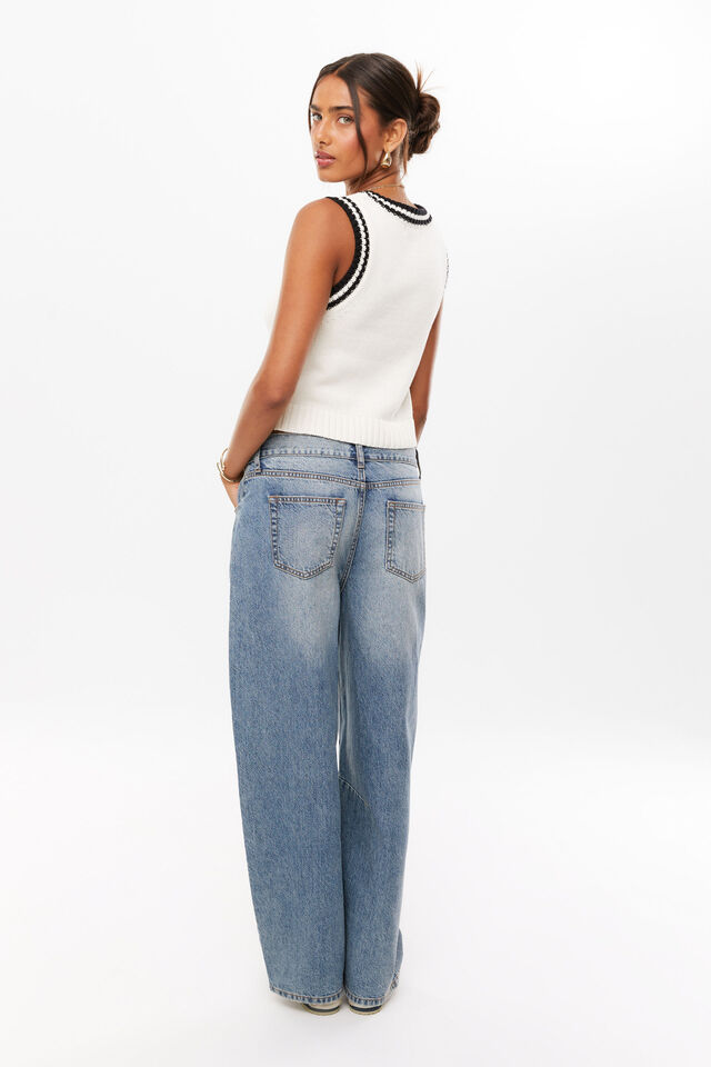 Reece V Neck Knit Vest, SUMMER WHITE/BLACK