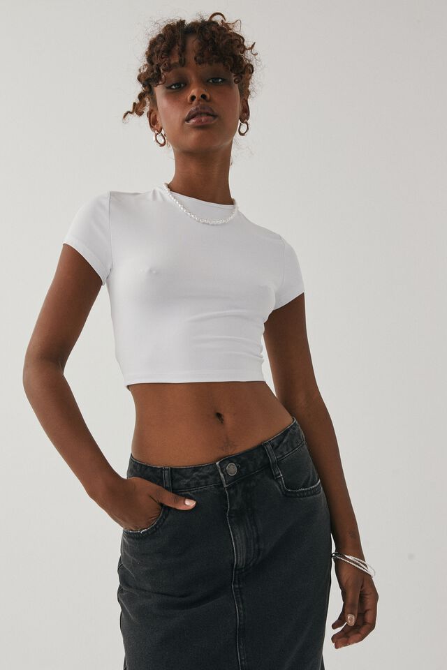 Luxe Cropped Short Sleeve Top, WHITE
