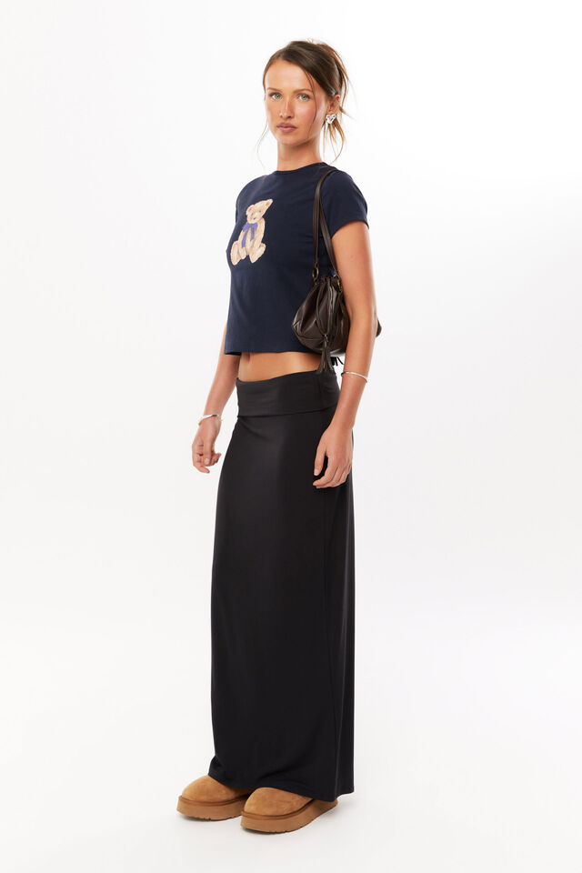 Wren Foldback Maxi Skirt, BLACK