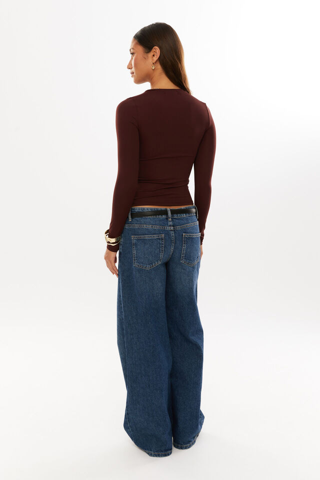 Luxe Long Sleeve Longline Tee, WINTER WINE