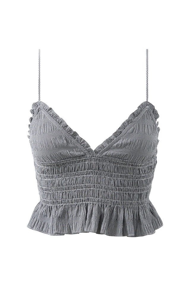 Ollie Shirred Cami, NAVY GINGHAM