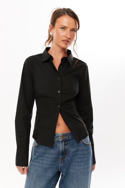 Layla Fitted Shirt, BLACK