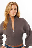 Daisy Zip Through Knit Bomber, CHROME GREY - alternate image 2