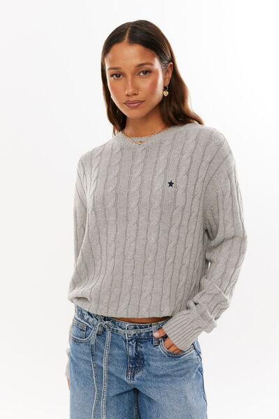 Millie Cable Knit Jumper, GREY MARLE