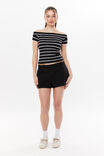 Bianca Off Shoulder Top, BLACK/WHITE STRIPE - alternate image 2