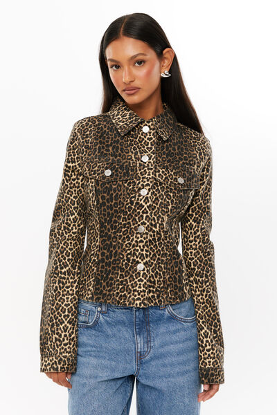 Maddi Fitted Denim Jacket, TYRA CHEETAH BROWN