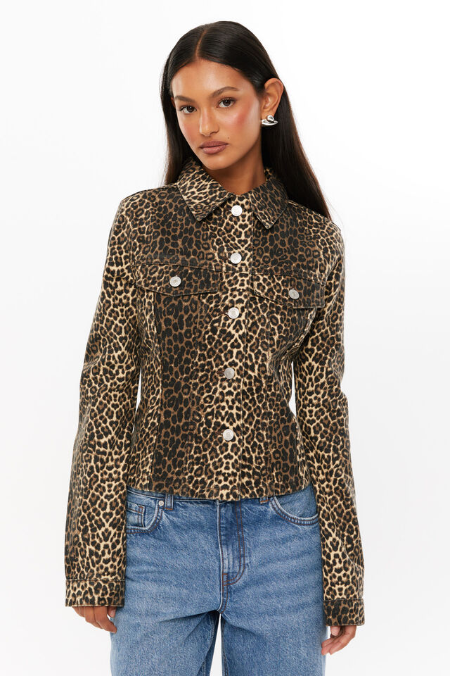 Maddi Fitted Denim Jacket, TYRA CHEETAH BROWN