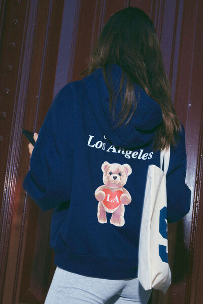 Ella Oversized Fleece Hoodie, ROYAL NAVY/LA BEAR
