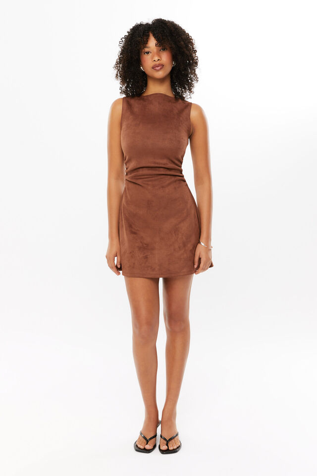 Shop Formal Dress - Maya A-Line Faux Suede Mini Dress sixth image