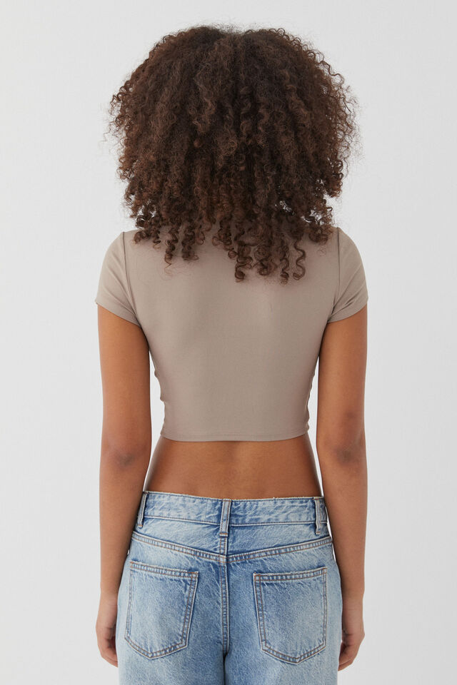 Luxe Cropped Short Sleeve Top, LATTE BROWN