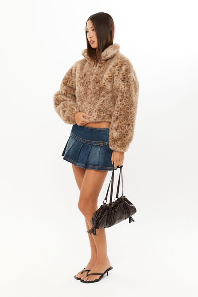 Brooke Cropped Faux Fur Jacket, WASHED LEOPARD