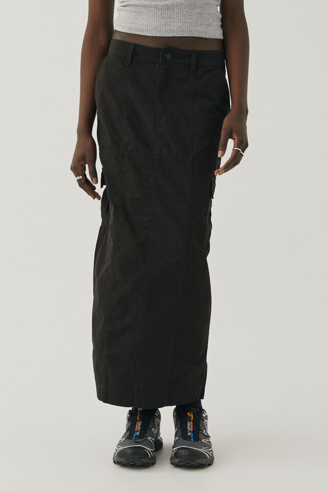 Taylor Cargo Maxi Skirt, BLACK