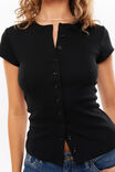 Lexy Rib Button Through Tee, BLACK - alternate image 4