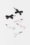 Mini Bow Clips 6Pk, BLACK/WHITE/PINK - alternate image 1