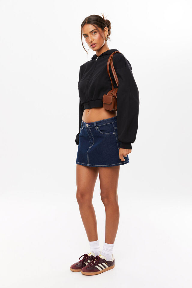 Jolie Cropped Zip Through Hoodie, BLACK