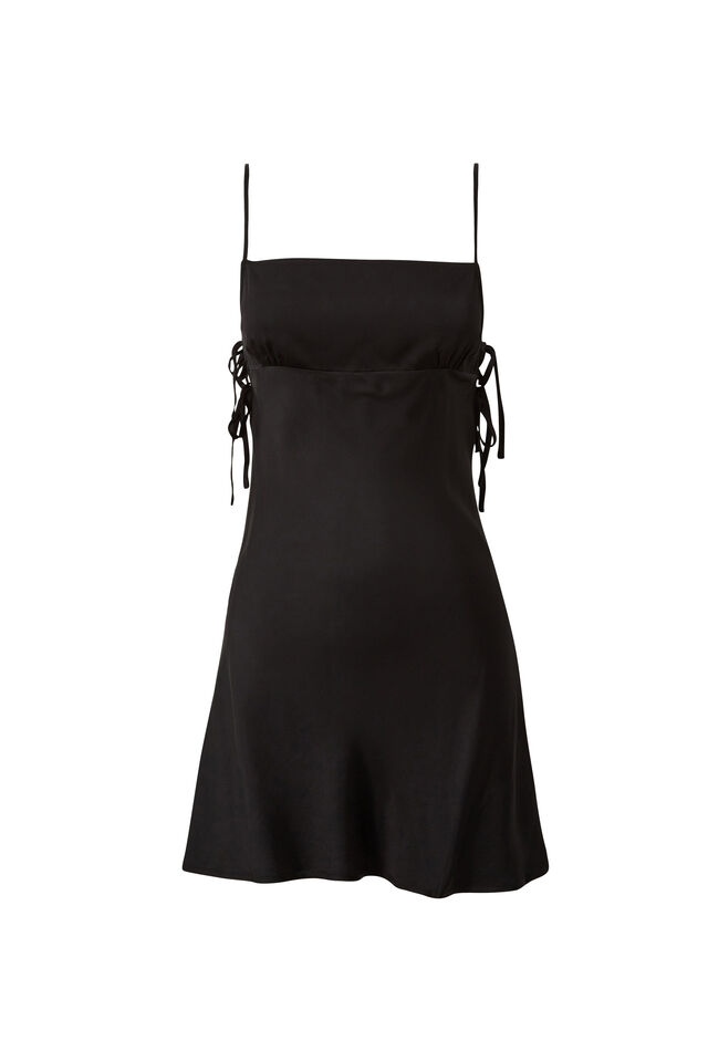 Sassy Satin Tie Dress, BLACK