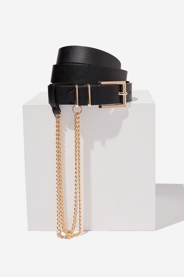 Textured Chain Belt, BLACK/GOLD