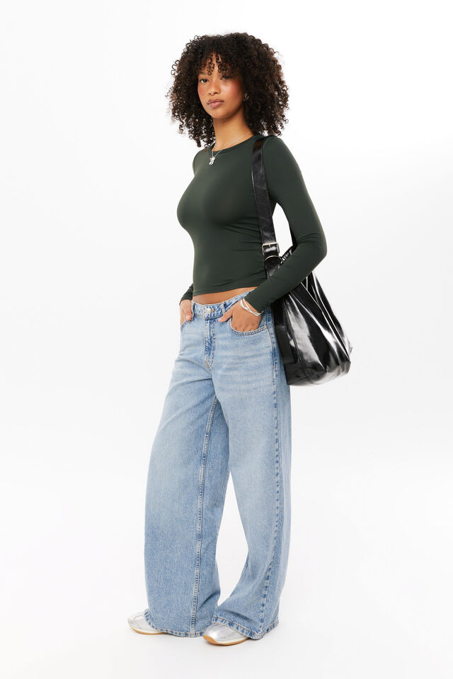 Luxe Long Sleeve Longline Tee, COLLEGE GREEN