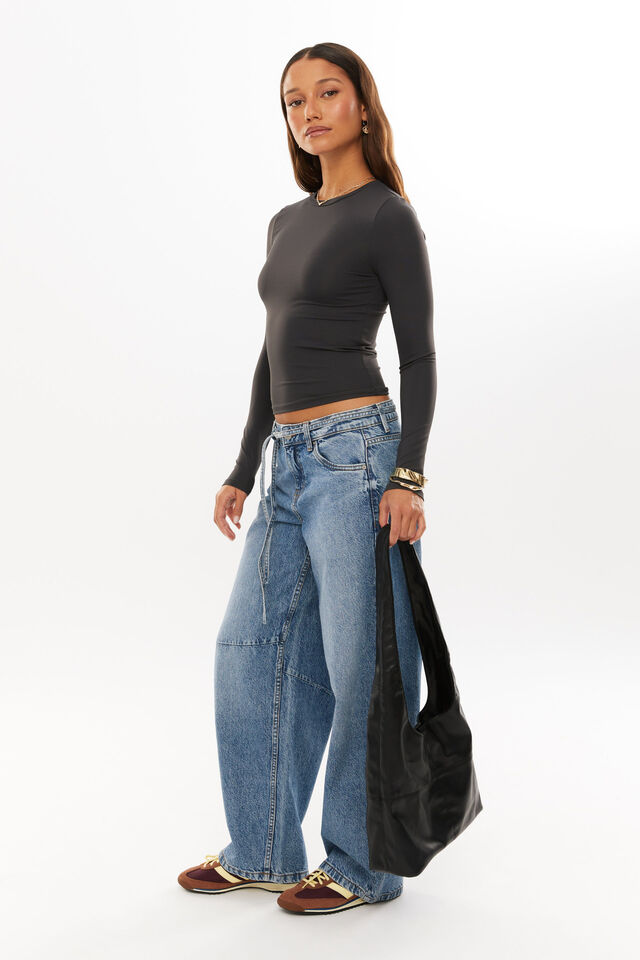 Luxe Long Sleeve Longline Tee, CHARCOAL