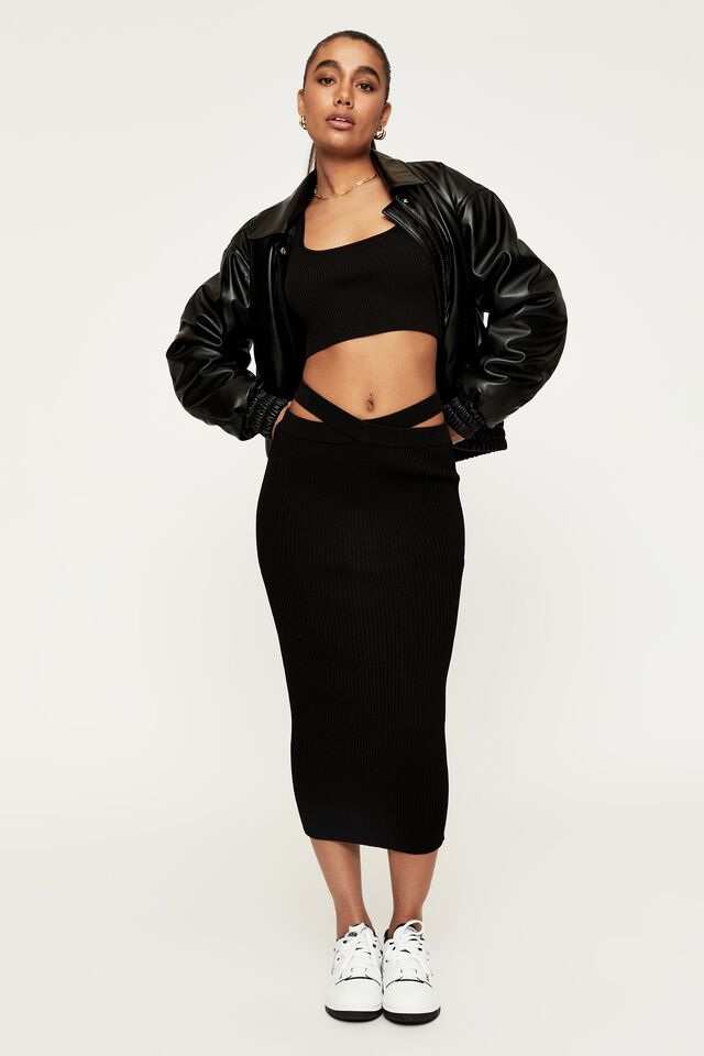 Nadine Midi Tube Skirt, BLACK