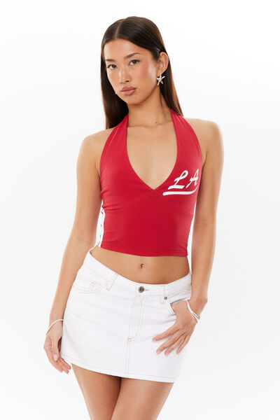 Nikki Graphic Halter Top, LIPSTICK RED/LA