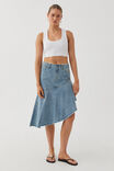 Asymmetrical Denim Midi Skirt, BYRON BLUE - alternate image 2