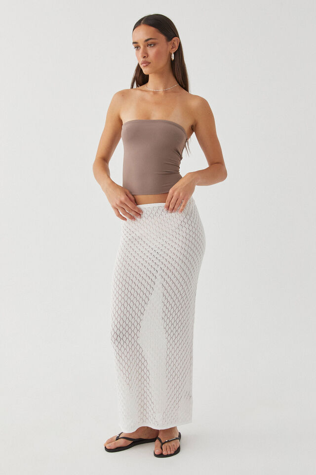 Mischa Crochet Maxi Skirt, WHITE
