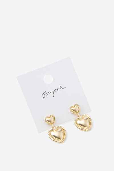 Earring Single Pack, GOLD/WESTERN HEART DROP